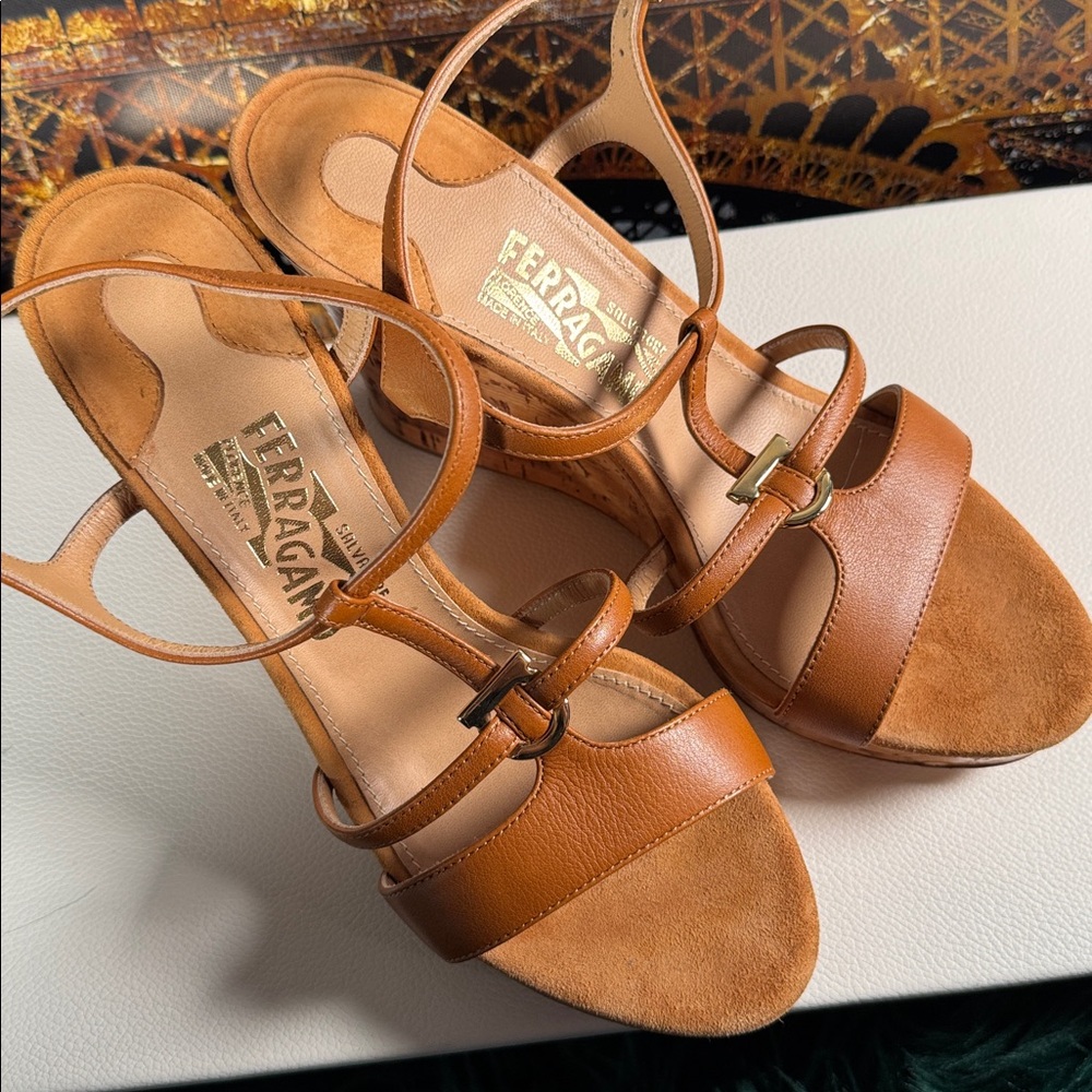 Salvatore Ferragamo brown Leather Wedge Sandals size 7 - Picture 12 of 12
